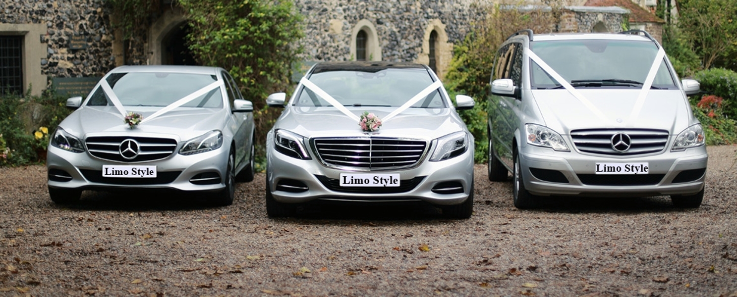 Wedding Cars Chelmsford, Limo Style, Executive E Class Mercedes, Superior S Class Mercedes, Executive V Class Mercedes